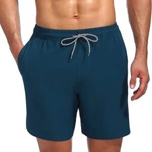 Biwisy Men's Swim Trunks Quick Dry Swimming Shorts Mesh Lining - Teal Blue, M